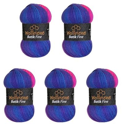 Wollbiene 5 x 100 g ullbi batik fin 500 gram ull med färggradient flerfärgad stickad ull virkull (1530 lila blå neonrosa) Wollbiene 5 x 100 g ullbi batik fin 500 gram ull med färggradient flerfärgad stickad ull virkull (1530 lila blå neonrosa)