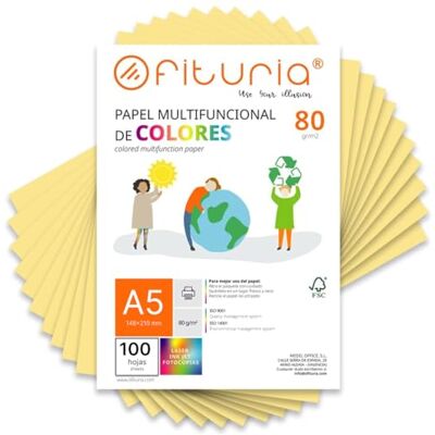OFITURIA Färgade A5-ark 80 g, förpackning med 100 ark – färgat papper för arbete, skrivare och klippbokning – färgglada A5-ark – perfekt för Origami, kontor och skola (gräddvit) OFITURIA Färgade A5-ark 80 g, förpackning med 100 ark – färgat papper för arbete, skrivare och klippbokning – färgglada A5-ark – perfekt för Origami, kontor och skola (gräddvit)