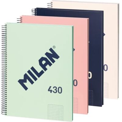MILAN ® 4-pack A4-anteckningsblock med inbunden, rutat papper (5 x 5 mm), 80 ark med 95 gr/m², gummikollektion 430 MILAN ® 4-pack A4-anteckningsblock med inbunden, rutat papper (5 x 5 mm), 80 ark med 95 gr/m², gummikollektion 430
