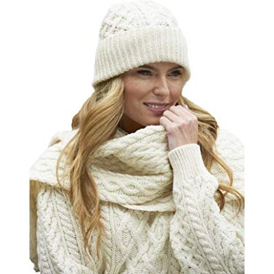 Aran Crafts Ireland Aran Crafts Irish Soft Cable Stickad ull Trellis Pattern Scarf (X4840-NAT) Aran Crafts Ireland Aran Crafts Irish Soft Cable Stickad ull Trellis Pattern Scarf (X4840-NAT)