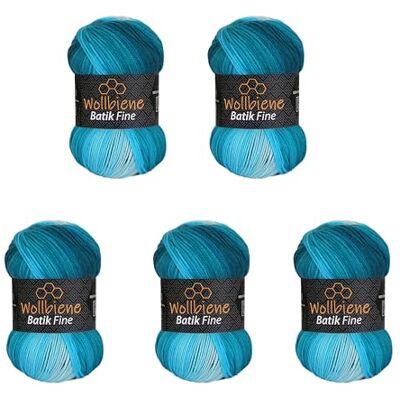 Wollbiene 5 x 100 g ullbi batik fin 500 gram ull med färggradient flerfärgad stickad ull virkull (5 200 petrol turkos vit) Wollbiene 5 x 100 g ullbi batik fin 500 gram ull med färggradient flerfärgad stickad ull virkull (5 200 petrol turkos vit)