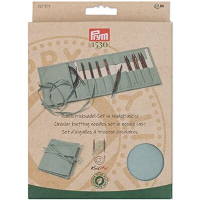Prym 223802 rund sticknål set naturlig 5 tränålar (storlekar 3,5–8 mm) med 3 rep och tillbehör hållbart fodral av bomull släta nålar för enkel stickning färg: petrol/naturlig Prym 223802 rund sticknål set naturlig 5 tränålar (storlekar 3,5–8 mm) med 3 rep och tillbehör hållbart fodral av bomull släta nålar för enkel stickning färg: petrol/naturlig