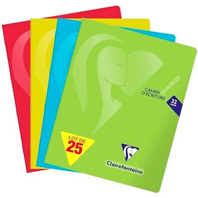 Clairefontaine 303795C Mimesys cahier d'écriture piqué polypro 17x22cm 32p DL 3 mm I coloris assortis Paq de 25 Clairefontaine 303795C Mimesys cahier d'écriture piqué polypro 17x22cm 32p DL 3 mm I coloris assortis Paq de 25