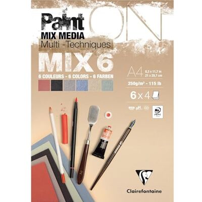 Clairefontaine 976015C Bloc Collé PaintON MIX6 Multi-techniques A4 21x29,7 cm 250g 24 Feuilles Papier Dessin Multi-techniques Assorti de 6 Papiers Clairefontaine 976015C Bloc Collé PaintON MIX6 Multi-techniques A4 21x29,7 cm 250g 24 Feuilles Papier Dessin Multi-techniques Assorti de 6 Papiers