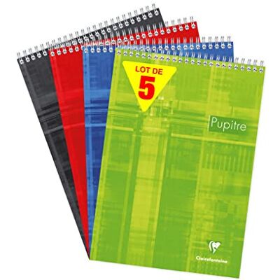 Clairefontaine 8151C huvudbindningsdyna, A4, Séyès, 90 g, 80 ark blandade färger, paket med 5 Clairefontaine 8151C huvudbindningsdyna, A4, Séyès, 90 g, 80 ark blandade färger, paket med 5