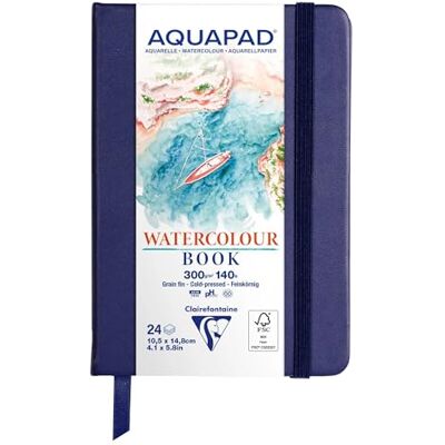 Clairefontaine 976110C Carnet Cousu Aquapad A6 10,5x14,8 cm 300g 24 Feuilles Papier Aquarelle Blanc Naturel Format Portrait Couverture Rigide Bleu Nuit Clairefontaine 976110C Carnet Cousu Aquapad A6 10,5x14,8 cm 300g 24 Feuilles Papier Aquarelle Blanc Naturel Format Portrait Couverture Rigide Bleu Nuit