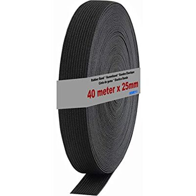 HIMRY KX_TKB5006-svart gummiband platt, polyester, svart, 40 m x 25 mm HIMRY KX_TKB5006-svart gummiband platt, polyester, svart, 40 m x 25 mm