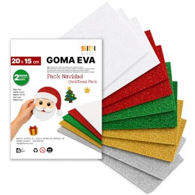 Global SIDI Eva Glitter Gummi Jul Pack 20 x 15 cm 20 ark skum Global SIDI Eva Glitter Gummi Jul Pack 20 x 15 cm 20 ark skum