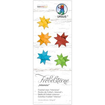 Ursus 3510 00 99 – Frövstjärnor "Intensiv", 130 g/m² av tonritpapper, 80 vikremsor, storlek 1 x 50 cm, Ø 4,3 cm, 5 färger, med pysselinstruktioner, gör-det-själv pysselpapper att vika ihop Ursus 3510 00 99 – Frövstjärnor "Intensiv", 130 g/m² av tonritpapper, 80 vikremsor, storlek 1 x 50 cm, Ø 4,3 cm, 5 färger, med pysselinstruktioner, gör-det-själv pysselpapper att vika ihop