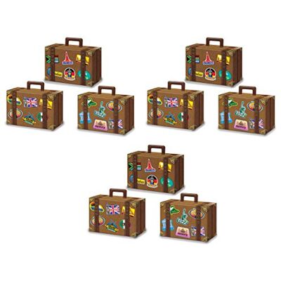 Beistle 54792 Bagagepresentlådor 9 delar resväska, världsresenärsdekor, festtillbehör, papper, brun Beistle 54792 Bagagepresentlådor 9 delar resväska, världsresenärsdekor, festtillbehör, papper, brun
