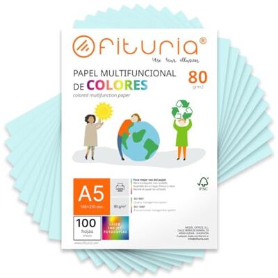 OFITURIA A5-färgfolio, 80 gr, 100 ark – färgat papper för hantverk, skrivare och scrapbooking – A5-färgfolio, perfekt origami, kontor och skola (ljusblå) OFITURIA A5-färgfolio, 80 gr, 100 ark – färgat papper för hantverk, skrivare och scrapbooking – A5-färgfolio, perfekt origami, kontor och skola (ljusblå)