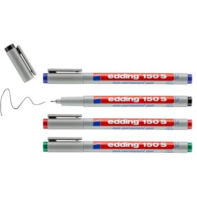 edding 150 S icke-permanent penna set med 4 svart, röd, blå, grön rund spets 0,3 mm penna för att skriva på glas, plast, folie och släta ytor snabbtorkande, kan korrigeras med vatten edding 150 S icke-permanent penna set med 4 svart, röd, blå, grön rund spets 0,3 mm penna för att skriva på glas, plast, folie och släta ytor snabbtorkande, kan korrigeras med vatten