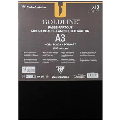 Clairefontaine 96815C Paquet Contrecollés pour Passe-Partout Goldline A3 29,7x42 cm 1,25 mm d'Épaisseur 10 Feuilles Contrecollées Âme Blanche Noir Idéal pour l'Encadrement Clairefontaine 96815C Paquet Contrecollés pour Passe-Partout Goldline A3 29,7x42 cm 1,25 mm d'Épaisseur 10 Feuilles Contrecollées Âme Blanche Noir Idéal pour l'Encadrement
