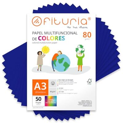 OFITURIA Färgfolio, 50-pack A3-ark 80 gr – färgat papper för hantverk, skrivare, scrapbooking, färgfolio, perfekt origami, payrogami, kontor och skola (mörkblå, 50 h) OFITURIA Färgfolio, 50-pack A3-ark 80 gr – färgat papper för hantverk, skrivare, scrapbooking, färgfolio, perfekt origami, payrogami, kontor och skola (mörkblå, 50 h)