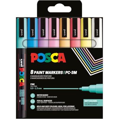 Posca 186552 -märkpennor – 8 akrylpennor PC-3M permanenta markörer – 0,9–1,3 mm rund spets Posca 186552 -märkpennor – 8 akrylpennor PC-3M permanenta markörer – 0,9–1,3 mm rund spets