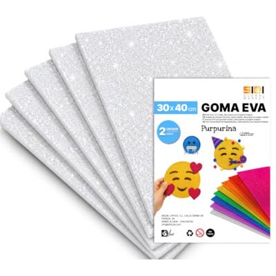 Global SIDI Eva Glitter gummi 40 x 30 cm, vit, 5 ark skum för hantverk Global SIDI Eva Glitter gummi 40 x 30 cm, vit, 5 ark skum för hantverk