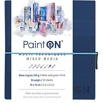 Clairefontaine 975431C Un carnet cousu de papier dessin Paint'On 64 pages blanches à grain 14x14 cm 250g, fermeture élastique, couverture souple bleue Clairefontaine 975431C Un carnet cousu de papier dessin Paint'On 64 pages blanches à grain 14x14 cm 250g, fermeture élastique, couverture souple bleue