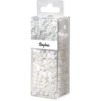 Rayher Hobby 14538701 paljett-/glaspärlemix, frost, 80 g och 50 m tråd 0,3 mm ø, pysselpärlor, rocailles, paljetter, vaxpärlor, trådtråd, liten Rayher Hobby 14538701 paljett-/glaspärlemix, frost, 80 g och 50 m tråd 0,3 mm ø, pysselpärlor, rocailles, paljetter, vaxpärlor, trådtråd, liten