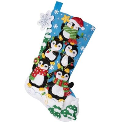 Bucilla , Penguin Tree Trimming, Felt Applique 18" Stocking Making Kit, Perfect for DIY Arts and Crafts, 89598E Bucilla , Penguin Tree Trimming, Felt Applique 18" Stocking Making Kit, Perfect for DIY Arts and Crafts, 89598E