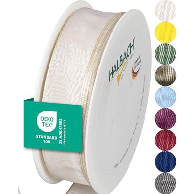 Halbach sidenband premium presentband med trådkant bredd 25 mm längd 25 m Öko-Tex 100 certifierat band Taftband Made in Germany, färg: creme Halbach sidenband premium presentband med trådkant bredd 25 mm längd 25 m Öko-Tex 100 certifierat band Taftband Made in Germany, färg: creme
