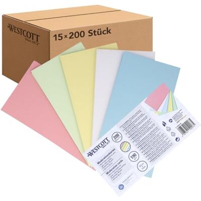 Westcott Moderationskort 200 stycken pastellfärger mix (förpackning med 15) Robusta indexkort 190 gr/m² Format 10,5 x 20 cm perfekt för moderationsfodral, workshops, seminarier E-733324 00 Westcott Moderationskort 200 stycken pastellfärger mix (förpackning med 15) Robusta indexkort 190 gr/m² Format 10,5 x 20 cm perfekt för moderationsfodral, workshops, seminarier E-733324 00