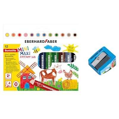 Eberhard Faber 599052 – Jumbo färgpennor set mini maxi 3-i-1 inklusive pennvässare, 12 jumbo pennor, vaxkritor, akvarellpennor, färgpennor Eberhard Faber 599052 – Jumbo färgpennor set mini maxi 3-i-1 inklusive pennvässare, 12 jumbo pennor, vaxkritor, akvarellpennor, färgpennor