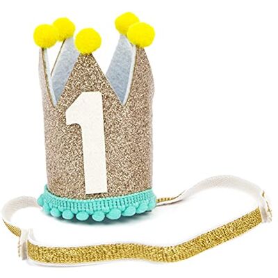 Talking Tables Unisex baby 1:a födelsedagshatt blå och guld glitter söt festkrona med elastisk rem fotorekvisita för barn, pojkar, flickor tiara, en storlek, Guld, en storlek Talking Tables Unisex baby 1:a födelsedagshatt blå och guld glitter söt festkrona med elastisk rem fotorekvisita för barn, pojkar, flickor tiara, en storlek, Guld, en storlek