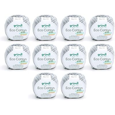 Gründl Ylle Eco Cotton (garn av 100% ekologisk bomull, OEKO-TEX®-certifierad, lätt att rengöra och tvättbar, 50 g/105 m, nåltjocklek: 3,50 – 4,50 mm, 10 x 50 g), pastellgrå Gründl Ylle Eco Cotton (garn av 100% ekologisk bomull, OEKO-TEX®-certifierad, lätt att rengöra och tvättbar, 50 g/105 m, nåltjocklek: 3,50 – 4,50 mm, 10 x 50 g), pastellgrå