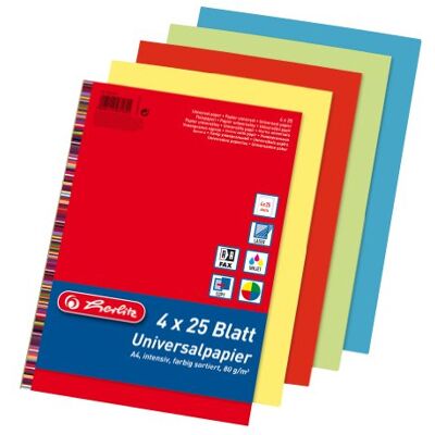 herlitz 5031604 universalpapper färgmix intensiv, A4, 80 g/kvm, 100 ark blandade färger: röd, blå, grön, gul herlitz 5031604 universalpapper färgmix intensiv, A4, 80 g/kvm, 100 ark blandade färger: röd, blå, grön, gul