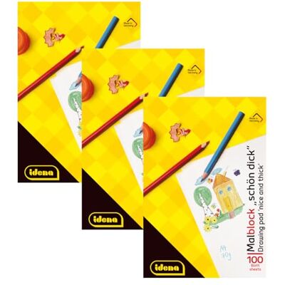 Idena 10390 – målningsblock, DIN A4, 100 ark, 70 g/m², vacker tjock, 3 stycken Idena 10390 – målningsblock, DIN A4, 100 ark, 70 g/m², vacker tjock, 3 stycken