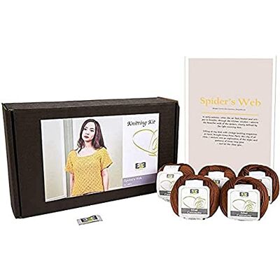 DesignEtte Spider's Web damstickningskit 100 procent egyptisk bomull ull garnskålar och mönster nybörjare startpaket låda 50 g 127 m/5 lager, kaffebrun, 2XL DesignEtte Spider's Web damstickningskit 100 procent egyptisk bomull ull garnskålar och mönster nybörjare startpaket låda 50 g 127 m/5 lager, kaffebrun, 2XL
