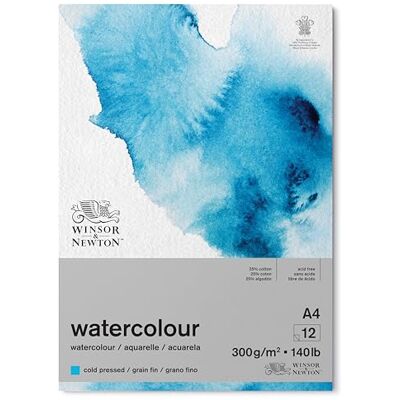Winsor & Newton 6667006 Classic akvarellpapper i block – 12 ark A4, 300 g/m², limmat, kallpressat, lätt texturerat vitt papper i arkiverbar kvalitet, gulbeständigt Winsor & Newton 6667006 Classic akvarellpapper i block – 12 ark A4, 300 g/m², limmat, kallpressat, lätt texturerat vitt papper i arkiverbar kvalitet, gulbeständigt