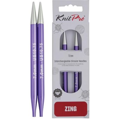 KnitPro Zing, cirkulära utbytbara sticknålar, special, 7,00 mm KnitPro Zing, cirkulära utbytbara sticknålar, special, 7,00 mm