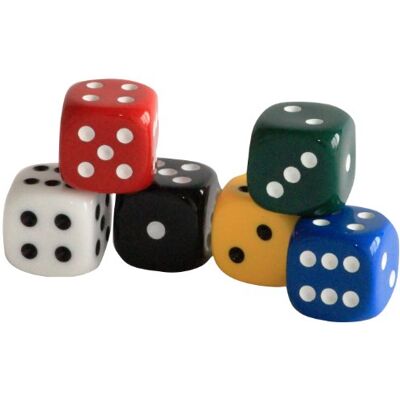 Weible Spiele 05120-6 – akrylkub, uni, 20 mm, 6 stycken blå, gul, grön, röd, svart, vit Weible Spiele 05120-6 – akrylkub, uni, 20 mm, 6 stycken blå, gul, grön, röd, svart, vit