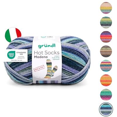 Gründl Hot Socks Madena (socka av 75% ny ull (supertvätt) och 25% polyamid, Made in Italy, 4-vägs strumpgarn, 100 g/420 m, nåltjocklek: 2,5 mm – 3 mm, 1 x 100 g), baltisk havsblandning Gründl Hot Socks Madena (socka av 75% ny ull (supertvätt) och 25% polyamid, Made in Italy, 4-vägs strumpgarn, 100 g/420 m, nåltjocklek: 2,5 mm – 3 mm, 1 x 100 g), baltisk havsblandning