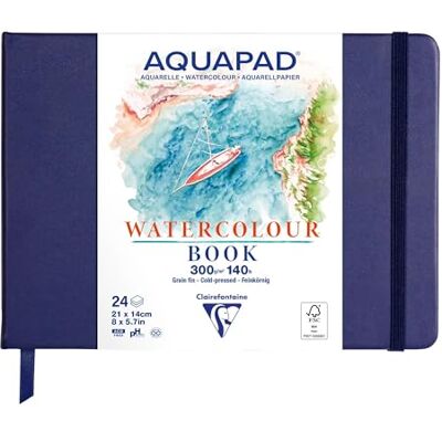 Clairefontaine 976112C Carnet Cousu Aquapad 21x14 cm 300g 24 Feuilles Papier Aquarelle Blanc Naturel Format Paysage Couverture Rigide Bleu Nuit Clairefontaine 976112C Carnet Cousu Aquapad 21x14 cm 300g 24 Feuilles Papier Aquarelle Blanc Naturel Format Paysage Couverture Rigide Bleu Nuit