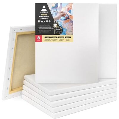 ARTEZA Målardukar för målning, 8-pack, 28 x 35 cm (11 x 14 tum), tom vit sträckt duk, 100% bomull, 358 ml gesso-grundade, konsttillbehör för vuxna och tonåringar, akrylhällning och oljemålning ARTEZA Målardukar för målning, 8-pack, 28 x 35 cm (11 x 14 tum), tom vit sträckt duk, 100% bomull, 358 ml gesso-grundade, konsttillbehör för vuxna och tonåringar, akrylhällning och oljemålning