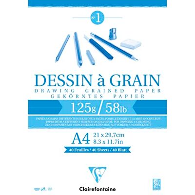 Clairefontaine 96684C kornritningspapper limmade block 40 ark markerat kornritningspapper A4 21 x 29,7 cm 125 g idealisk för pennritning, filt och fusain förpackning med 5 block Clairefontaine 96684C kornritningspapper limmade block 40 ark markerat kornritningspapper A4 21 x 29,7 cm 125 g idealisk för pennritning, filt och fusain förpackning med 5 block