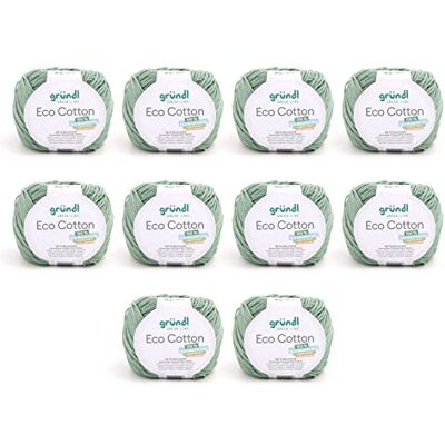 Gründl Eco-Tex®, miljövänlig ull (garn av 100% ekologisk bomull, lätt att rengöra och tvätta, 50 g/105 m, trådstorlek: 3,50–4,50 mm, 10 x 50 g), meigrogrön Gründl Eco-Tex®, miljövänlig ull (garn av 100% ekologisk bomull, lätt att rengöra och tvätta, 50 g/105 m, trådstorlek: 3,50–4,50 mm, 10 x 50 g), meigrogrön