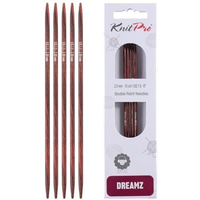 KnitPro Dreamz dubbelspetsiga nålar 15 cm (6 tum) Storlek 2,50 mm KnitPro Dreamz dubbelspetsiga nålar 15 cm (6 tum) Storlek 2,50 mm