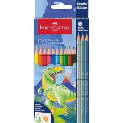 Faber-Castell 111213 Kartongfodral med 13 färgpennor 10 klassiska färger + 3 metaller dinosaurieutgåva Faber-Castell 111213 Kartongfodral med 13 färgpennor 10 klassiska färger + 3 metaller dinosaurieutgåva