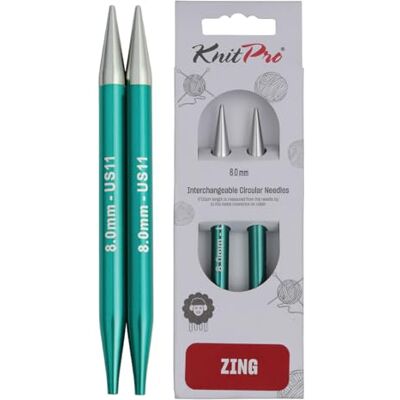 KnitPro Zing, cirkulära utbytbara sticknålar, special, 8,00 mm KnitPro Zing, cirkulära utbytbara sticknålar, special, 8,00 mm