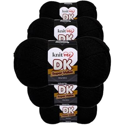 Knit Me DK dubbelstickat garn allergivänlig akryl 5 x 100 g (svart) Knit Me DK dubbelstickat garn allergivänlig akryl 5 x 100 g (svart)