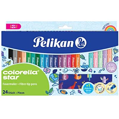 Pelikan 818087 fiberpenna Colorella Star C302, 24 färger: 18 starka 6 delikata pastellfärger färgstencil, 1 fodral, Énico Pelikan 818087 fiberpenna Colorella Star C302, 24 färger: 18 starka 6 delikata pastellfärger färgstencil, 1 fodral, Énico
