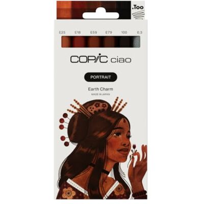 Copic Ciao PORTRAIT Set Earth Charm, 5 bruna nyanser inkl. 1 multiliner 0,3 mm i svart, tvillingmärkpenna med en medelbred och en penselspets Copic Ciao PORTRAIT Set Earth Charm, 5 bruna nyanser inkl. 1 multiliner 0,3 mm i svart, tvillingmärkpenna med en medelbred och en penselspets