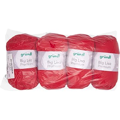 Gründl 761-79 Big Lisa Premium/signalrött garn, akryl, 4 x 250 g, 1 000 gram Gründl 761-79 Big Lisa Premium/signalrött garn, akryl, 4 x 250 g, 1 000 gram