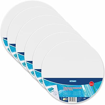 Stylex 28658-P6 – Kilram rund, diameter 30 cm, täckt med en duk av 100% bomullstyg, grundad, häftad på baksidan, för olja, akryl och temperaturfärger, gouache – målning, 6 stycken Stylex 28658-P6 – Kilram rund, diameter 30 cm, täckt med en duk av 100% bomullstyg, grundad, häftad på baksidan, för olja, akryl och temperaturfärger, gouache – målning, 6 stycken