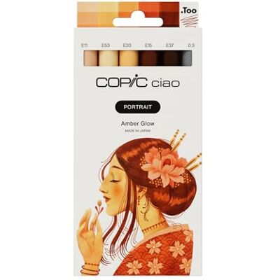 Copic Ciao PORTRAIT Set Amber Glow, 5 beige och sandtoner inkl. 1 multiliner 0,3 mm brun, tvillingmärkpenna med en medelbred och en penselspets Copic Ciao PORTRAIT Set Amber Glow, 5 beige och sandtoner inkl. 1 multiliner 0,3 mm brun, tvillingmärkpenna med en medelbred och en penselspets