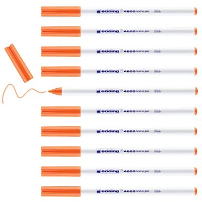 edding 4600 textilpenna – neonorange – 10 stycken – rund spets 1 mm – textilpennor, tvättbara (60 °C) för att måla tyget – tygmålarpenna edding 4600 textilpenna – neonorange – 10 stycken – rund spets 1 mm – textilpennor, tvättbara (60 °C) för att måla tyget – tygmålarpenna