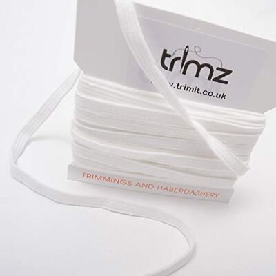 Trimz flätad platt elastisk, vit, 6 mm x 5 m Trimz flätad platt elastisk, vit, 6 mm x 5 m